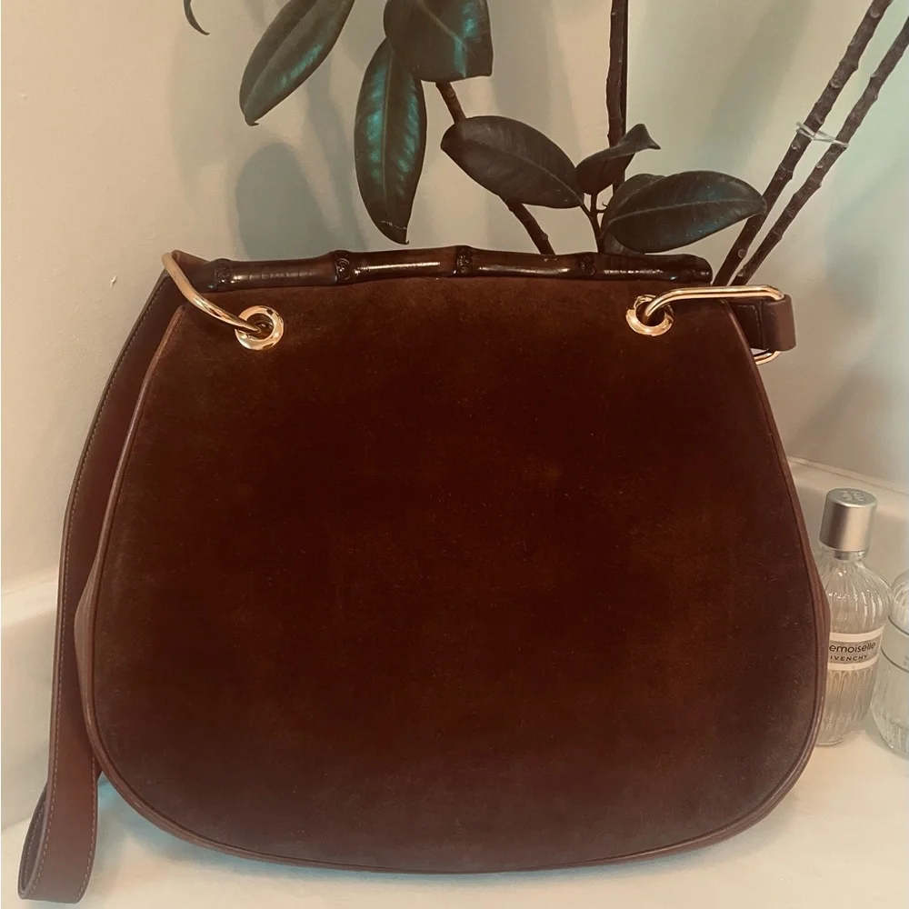 ❌SOLD❌ Authentic Gucci Bolso de hombro Brown Suede and Bamboo Vintage Bag - Picture 2 of 14